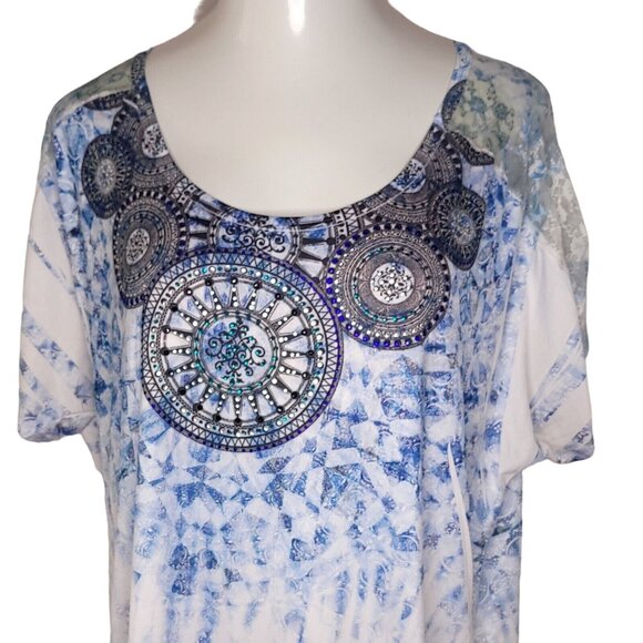 Maurices Womens Top 2X Lace Rhinestones Blouse  Short Sleeve Sublimated - Picture 1 of 8